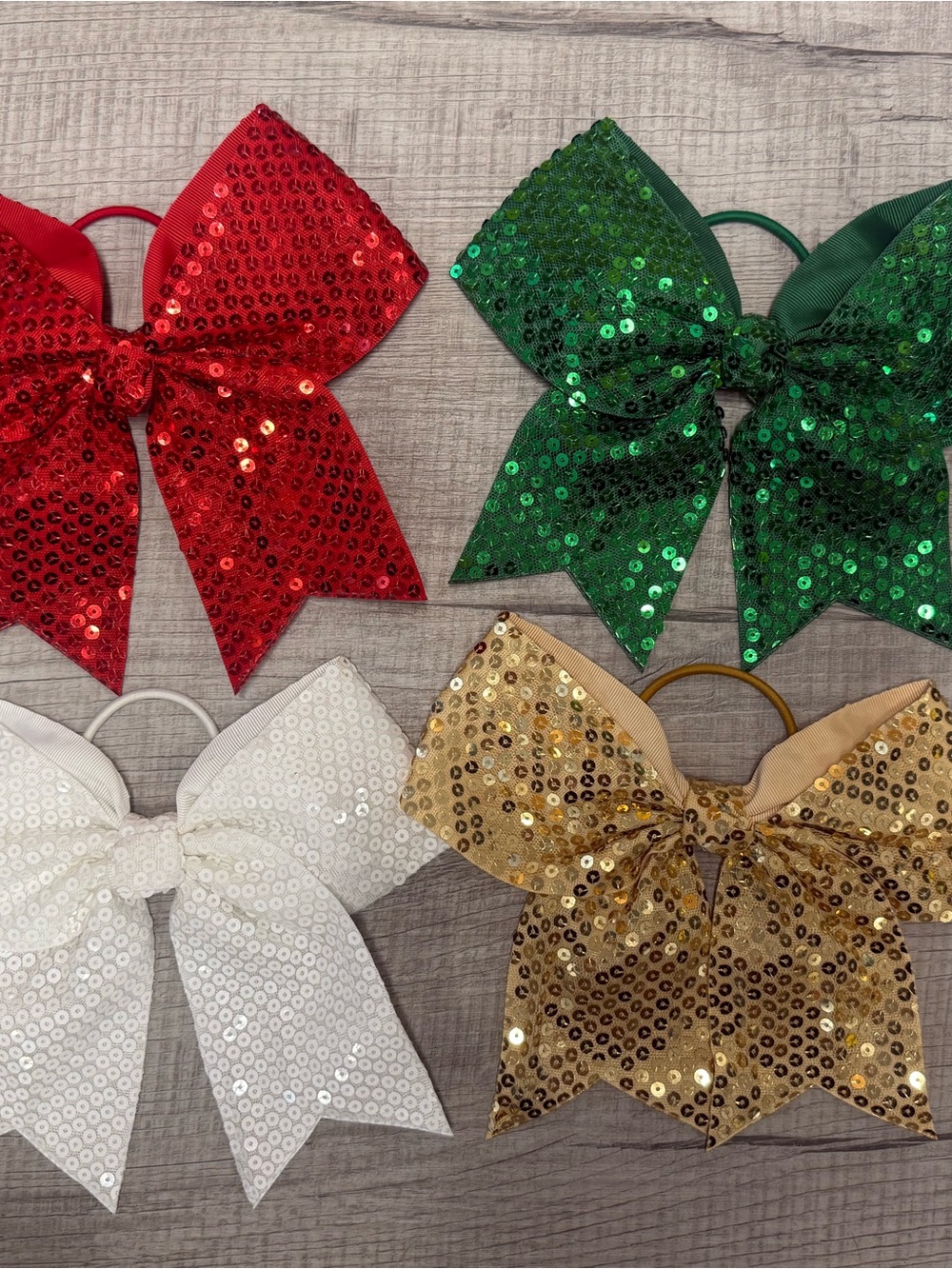Source Unknown Sequin Bow Hair Ties - Red, Green, White, Gold